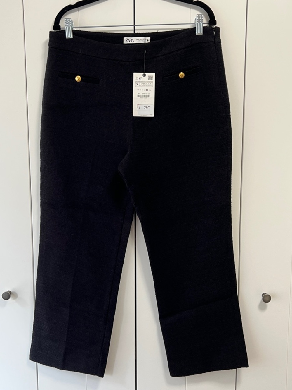 NWT Zara black Cotton textured  dress pant size L/XL
